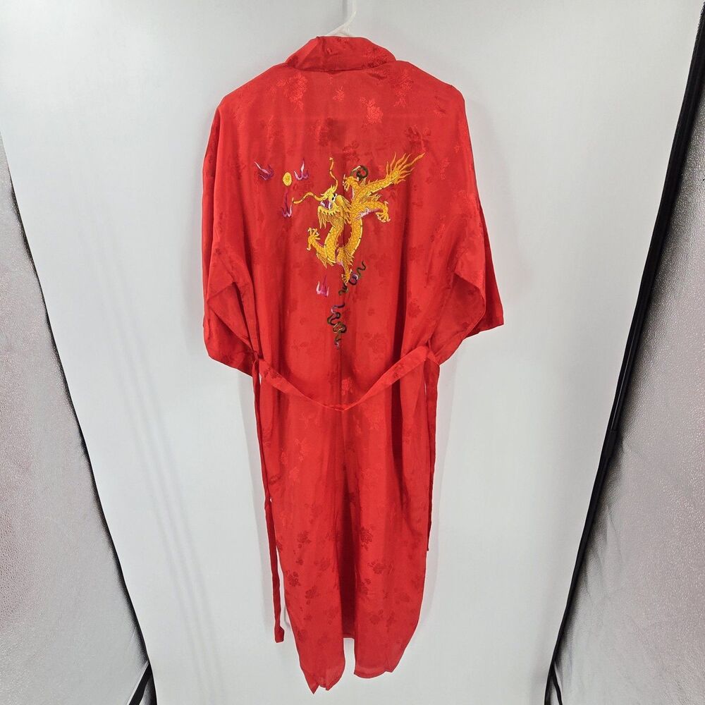 New Embroidered Dragon Robe Adult Sz Large (WITH BELT) Brocade Print 100% Rayon